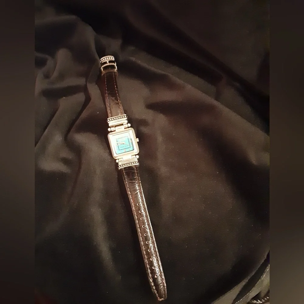 Vintage Ecclissi Southwestern Black Croc Embossed Leather Sterling Silver Watch